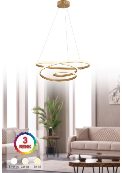 Istanbul Avize Söğüt Orta Eskitme Kumandalı Ledli Modern 3 Renk LED Avize