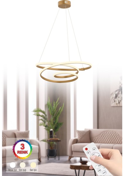 Istanbul Avize Söğüt Orta Eskitme Kumandalı Ledli Modern 3 Renk LED Avize