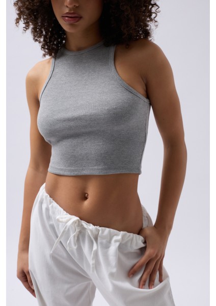 Halter Yaka Gri Crop indirimleri
