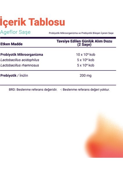 Ageflor Saşe Probiyotik ve Prebiyotik İçeren 10 Saşe 3'lü Paket - Tutti Frutti Aromalı