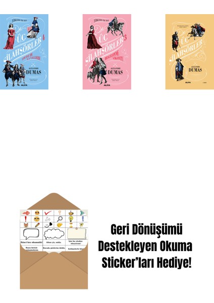 Üç Silahşörler 4 - Louise De La Valliere + Üç Silahşörler 3 - Bragelonne Vikontu (Ciltli) + Üç Silahşörler (Ciltli) + Okuma Sticker'ları