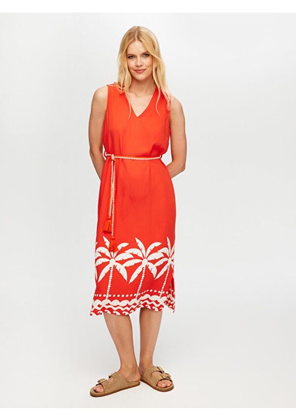 Resort Eteği Palmiye Desen Monochrome Kolsuz Elbise S25ELB046