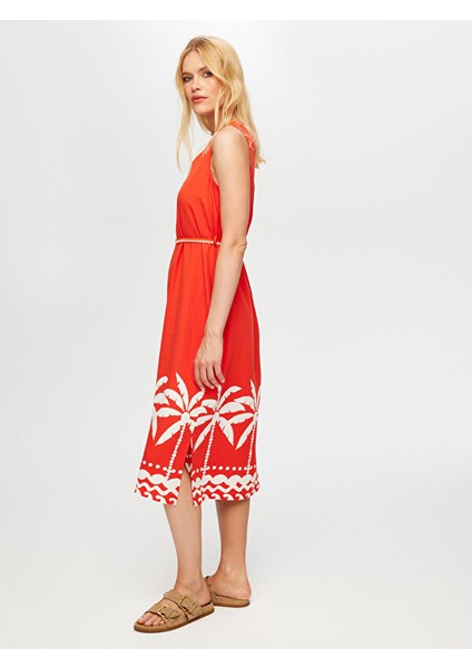 Resort Eteği Palmiye Desen Monochrome Kolsuz Elbise S25ELB046 modelleri