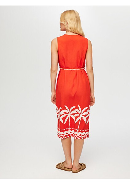 Resort Eteği Palmiye Desen Monochrome Kolsuz Elbise S25ELB046 fırsatları