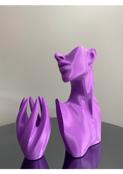 Mor Renk Dekoratif Takı Mankeni ve El 2'li Set Takı Teşhir Standı 23 cm Takı Organizeri Küpe Kolye