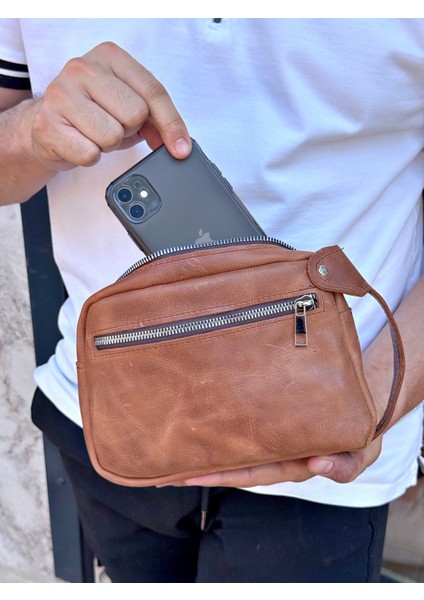 Hakiki Deri Erkek El Çantası | El Taşımalı, Fermuarlı, Kart ve Telefon Için Uygun