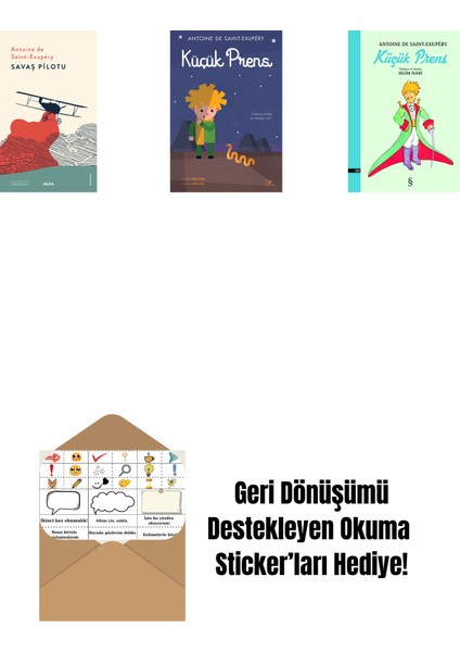 Savaş Pilotu + Küçük Prens (Ciltli) - Büyük Boy + Küçük Prens + Okuma Sticker'ları