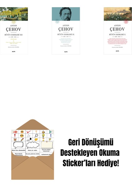 Anton Çehov Bütün Eserleri 12 + Anton Çehov Bütün Eserleri 9 (Ciltli) + Anton Çehov Bütün Eserleri 10 + Okuma Sticker'ları