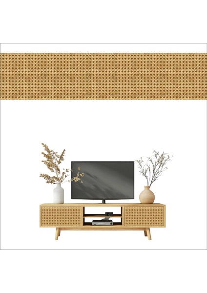Hasır Rattan Desenli Kendinden Yapışkanlı Laminasyonlu Dolap, Şifonyer, Komodin Kaplama Folyosu