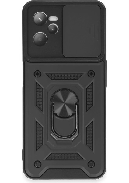 Newface Realme C35 Kılıf Pars Lens Yüzüklü Silikon - Siyah