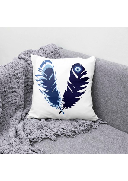 Doğa Temalı Mavi Gri Tüy Desenli Dijital Baskılı Dekoratif Kırlent Yastık Kılıfı fırsatları