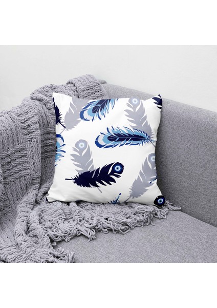 Doğa Temalı Mavi Gri Tüy Desenli Dijital Baskılı Dekoratif Kırlent Yastık Kılıfı indirimleri