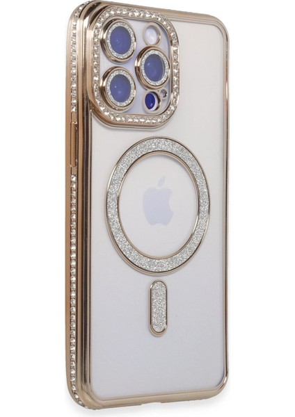 Newface iPhone 15 Pro Kılıf Joke Simli Magneticsafe Kılıf - Gold