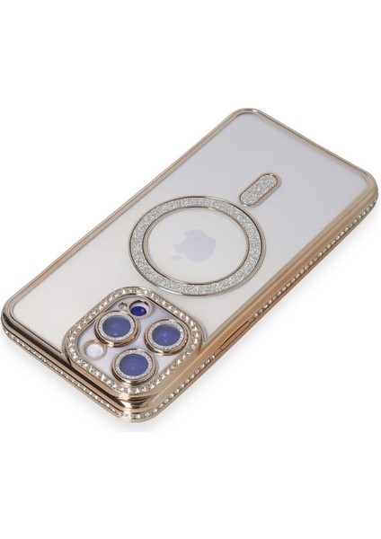 Newface iPhone 15 Pro Kılıf Joke Simli Magneticsafe Kılıf - Gold