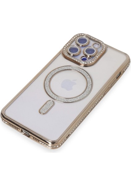 Newface iPhone 15 Pro Kılıf Joke Simli Magneticsafe Kılıf - Gold