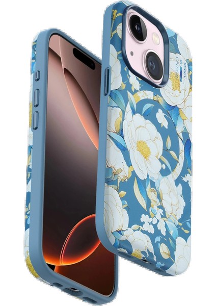 Onegif iPhone 14 Flower Series Magsafe Kapak - Mavi