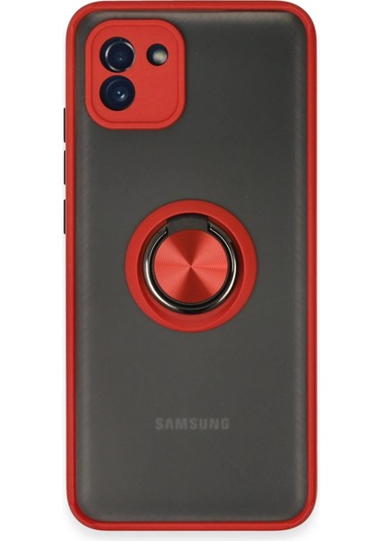 Newface Samsung Galaxy A03 Kılıf Montreal Yüzüklü Silikon Kapak - Kırmızı