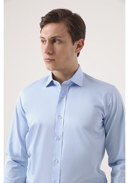 Ds Damat Slim Fit Mavi Düz Nano Care Gömlek