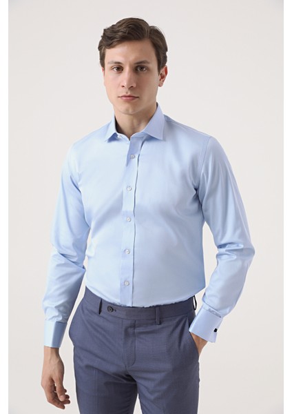 Ds Damat Slim Fit Mavi Düz Nano Care Gömlek fiyatları
