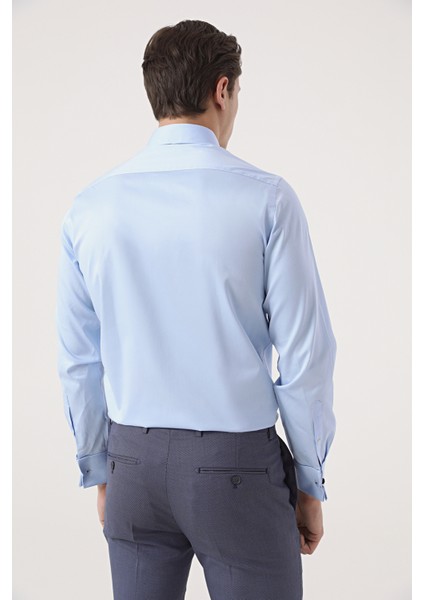 Ds Damat Slim Fit Mavi Düz Nano Care Gömlek modelleri
