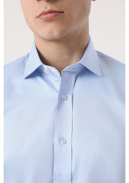 Ds Damat Slim Fit Mavi Düz Nano Care Gömlek fırsatları