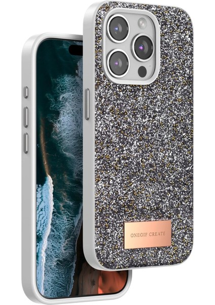 Onegif iPhone 14 Pro Bright Simli Kapak - Gümüş