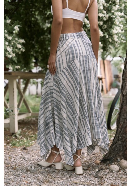 Peigi Çizgili Parçalı Indigo Midi Etek indirimleri