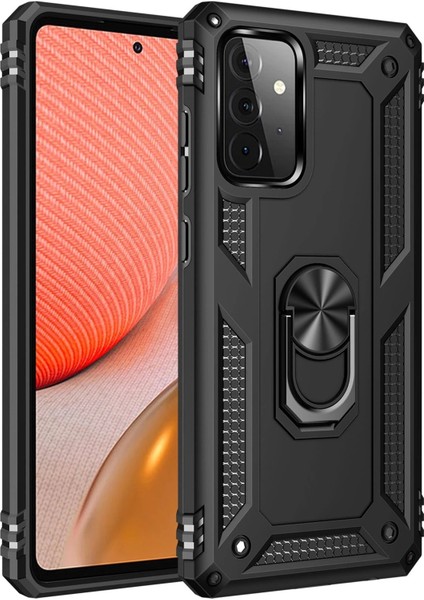 Newface Samsung Galaxy A72 Kılıf Sofya Yüzüklü Silikon Kapak - Siyah