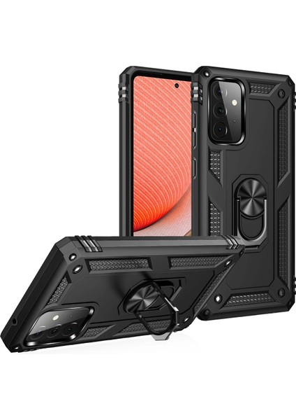 Newface Samsung Galaxy A72 Kılıf Sofya Yüzüklü Silikon Kapak - Siyah