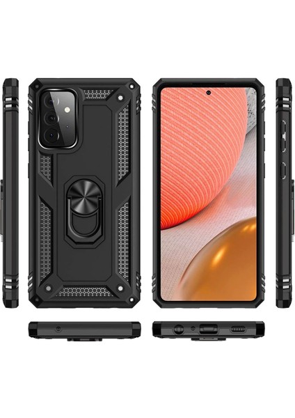 Newface Samsung Galaxy A72 Kılıf Sofya Yüzüklü Silikon Kapak - Siyah