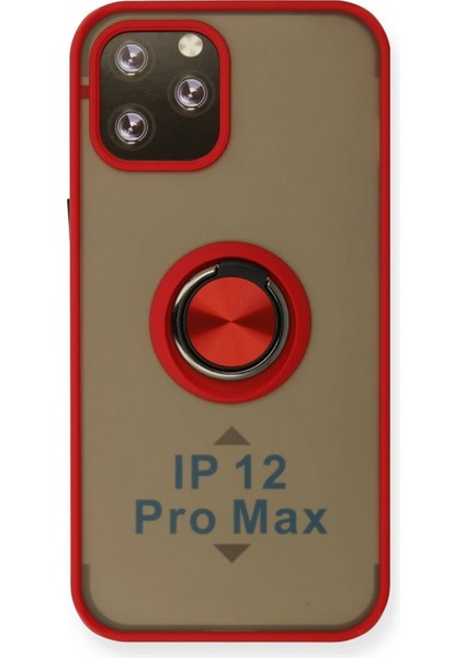 Newface iPhone 12 Pro Max Kılıf Montreal Yüzüklü Silikon Kapak - Kırmızı