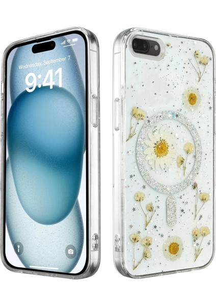 Newface iPhone 7 Plus Kılıf Daisy Simli Magsafe Kapak - Gümüş