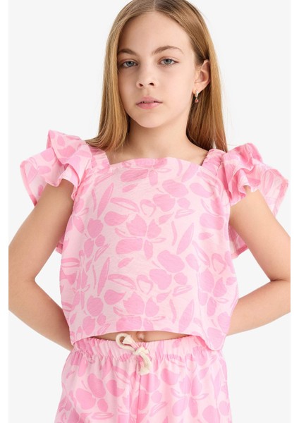 Kız Çocuk Desenli Kısa Kollu Bluz D7881A825SM