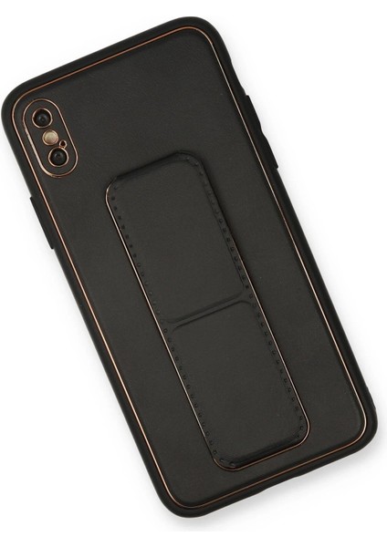 Newface iPhone Xs Max Kılıf Coco Deri Standlı Kapak - Siyah
