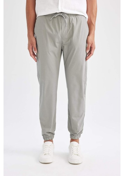 %100 Pamuk Yazlık Jogger Pantolon Basic Düz Beli Bağcıklı Cepli Lastikli Paça D7782AX24AU