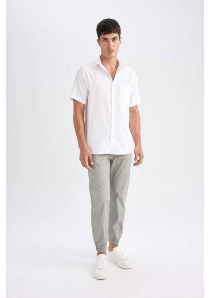 %100 Pamuk Yazlık Jogger Pantolon Basic Düz Beli Bağcıklı Cepli Lastikli Paça D7782AX24AU