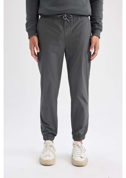 %100 Pamuk Yazlık Jogger Pantolon Basic Düz Beli Bağcıklı Cepli Lastikli Paça D7782AX24AU