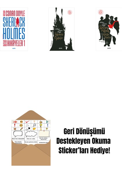Sherlock Holmes - Bütün Hikayeler 1 (Ciltli) + Tekinsiz Öyküler + Sherlock Holmes - Korku Vadisi + Okuma Sticker'ları