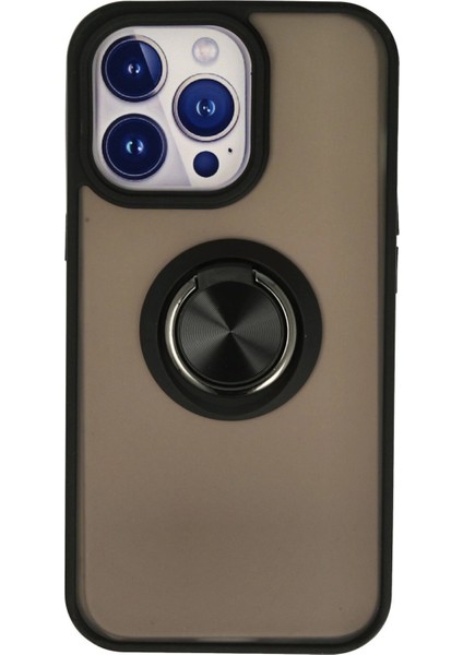 Newface iPhone 13 Pro Max Kılıf Montreal Yüzüklü Silikon Kapak - Siyah