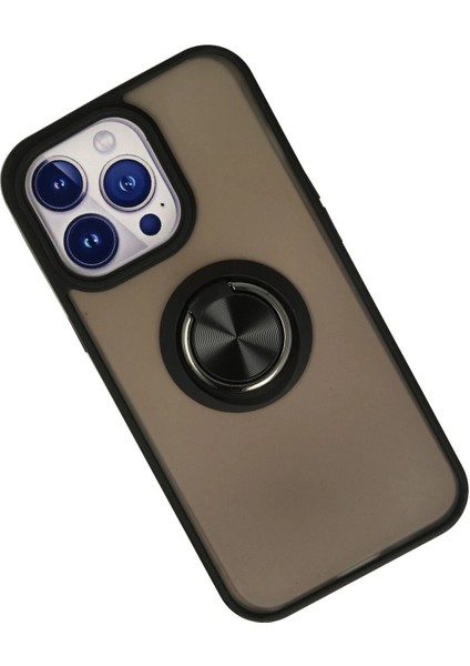 Newface iPhone 13 Pro Max Kılıf Montreal Yüzüklü Silikon Kapak - Siyah