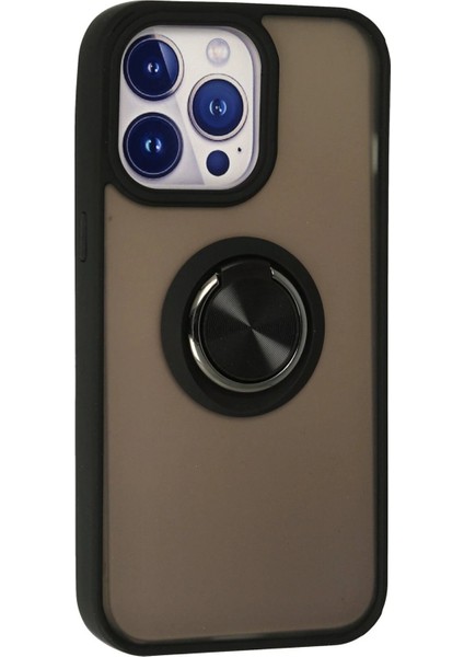 Newface iPhone 13 Pro Max Kılıf Montreal Yüzüklü Silikon Kapak - Siyah