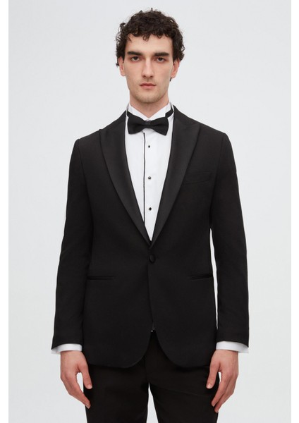 Ds Damat Slim Fit Siyah Armürlü Damatlık & Smokin Takim Elbise