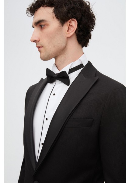 Ds Damat Slim Fit Siyah Armürlü Damatlık & Smokin Takim Elbise