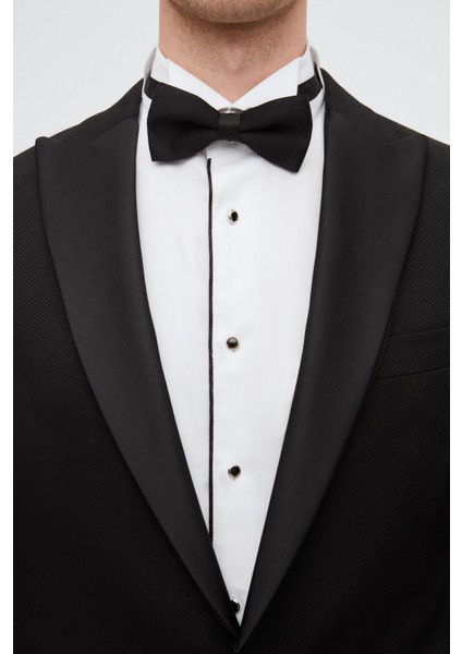 Ds Damat Slim Fit Siyah Armürlü Damatlık & Smokin Takim Elbise