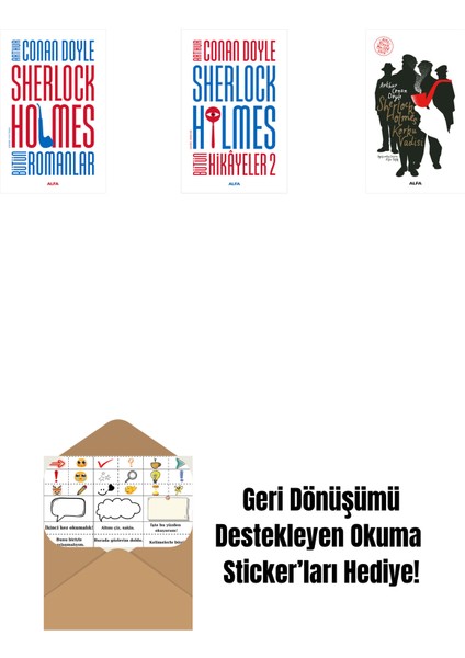 Sherlock Holmes - Bütün Romanlar (Ciltli) + Sherlock Holmes - Bütün Hikayeler 2 + Sherlock Holmes - Korku Vadisi + Okuma Sticker'ları