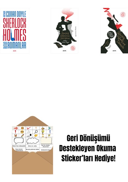 Sherlock Holmes - Bütün Romanlar (Ciltli) + Sherlock Holmes'un Son Görevi + Sherlock Holmes'un Dönüşü + Okuma Sticker'ları