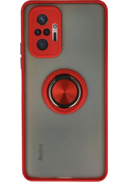 Newface Xiaomi Redmi Note 10 Pro Kılıf Montreal Yüzüklü Silikon Kapak - Kırmızı