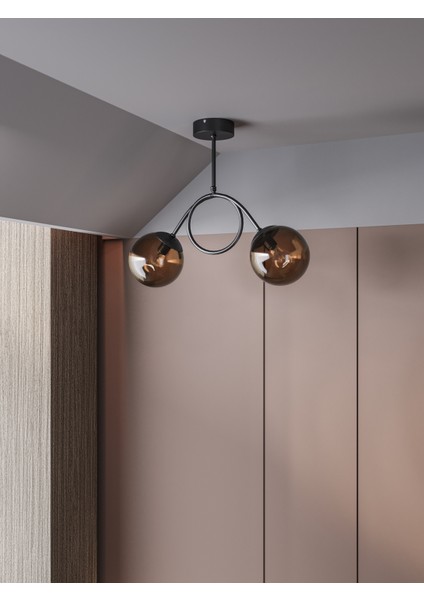 Arven Modern Metal Gövdeli 2'li Cam Küre Avize | Yay Formlu Aydınlatma Avize Modeli