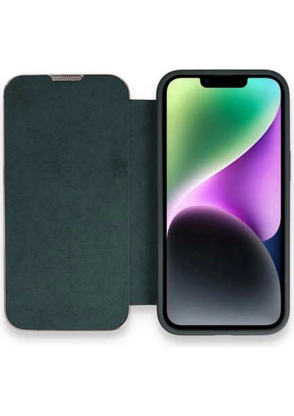 Newface iPhone 14 Kılıf Dolpin Kapaklı - Koyu Yeşil