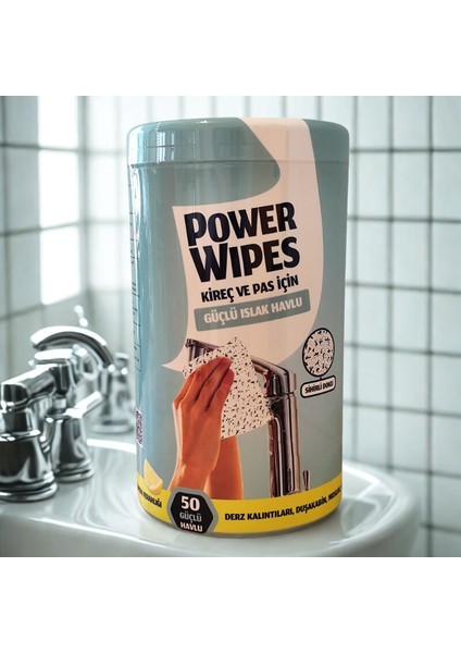 Power Wipes – Kireç ve Pas Temizleyici Islak Mendil (50 Adet)